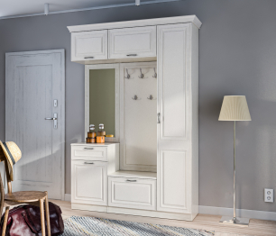 Прихожая Гранд / Ливерпуль Дуб Приморский Белый/МДФ Классика Светлый