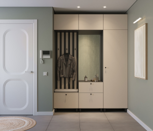 Прихожая Тренд с антресолью и рейками Диамант серый/Белла Кашемир серый