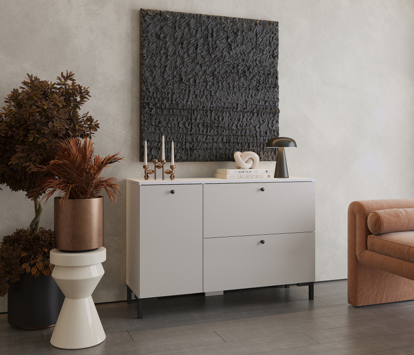 Комоды, Комод Тренд СБ-3447 2 ящика, 1 дверь Белый Аьпийский/Серый Перламутровый