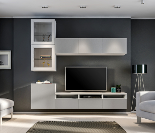 Гостиная (стенка) Тренд Белый/МДФ Джаз Светло-серый/МДФ Modern Светло-серый