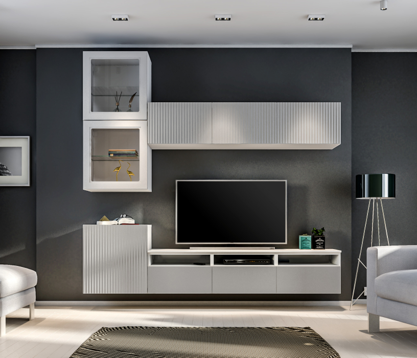 Стенки для гостиной, Гостиная (стенка) Тренд Белый/МДФ Джаз Светло-серый/МДФ Modern Светло-серый