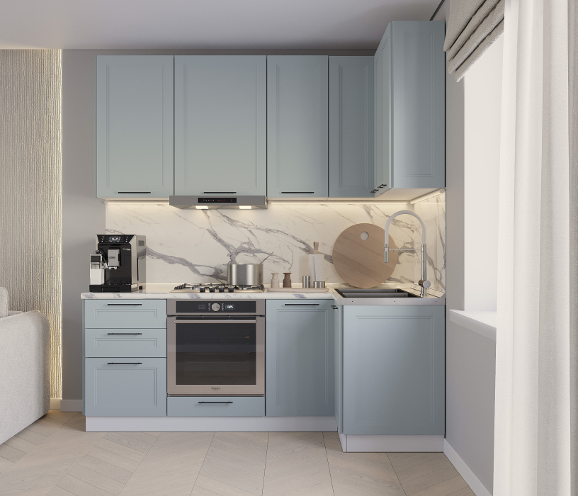 Кухонные гарнитуры, Кухонный гарнитур Регина Белый/МДФ Modern Серый 2,1х1 м