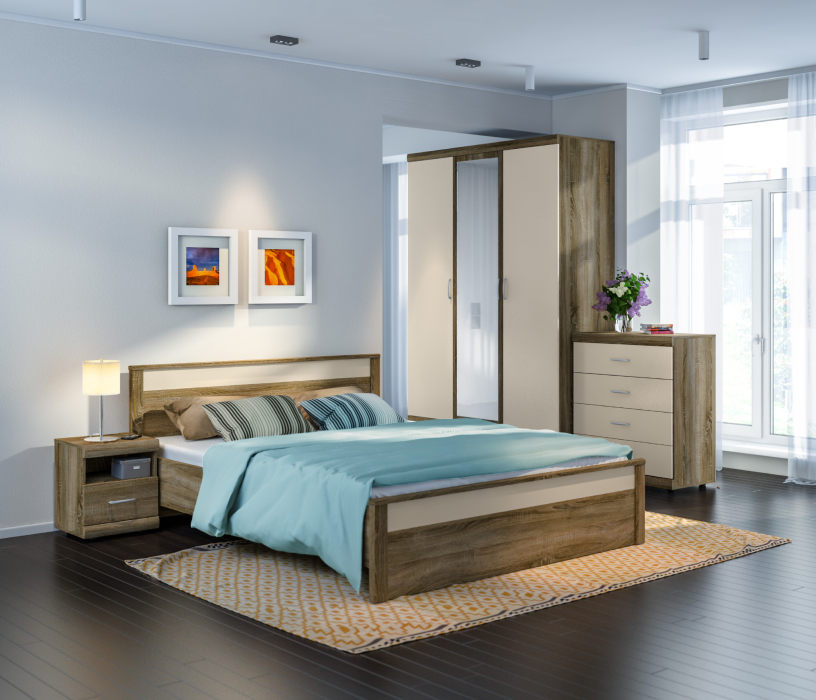 Спальные гарнитуры, Монако Спальня (кровать + тумбы + комод + шкаф)