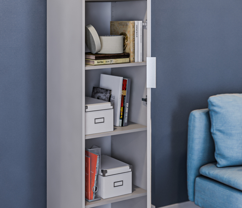 Шкафы пеналы, Шкаф-пенал Милан СБ-3255 Серый с зеркальным фасадом