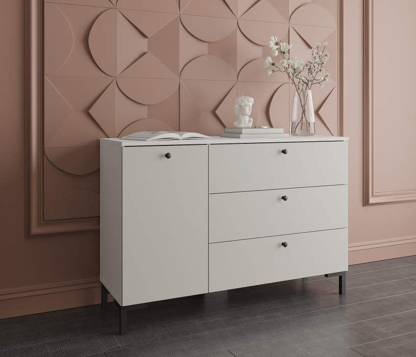 Комоды, Комод Тренд СБ-3446 3 ящика, 1 дверь Белый Альпийский/Серый перламутровый