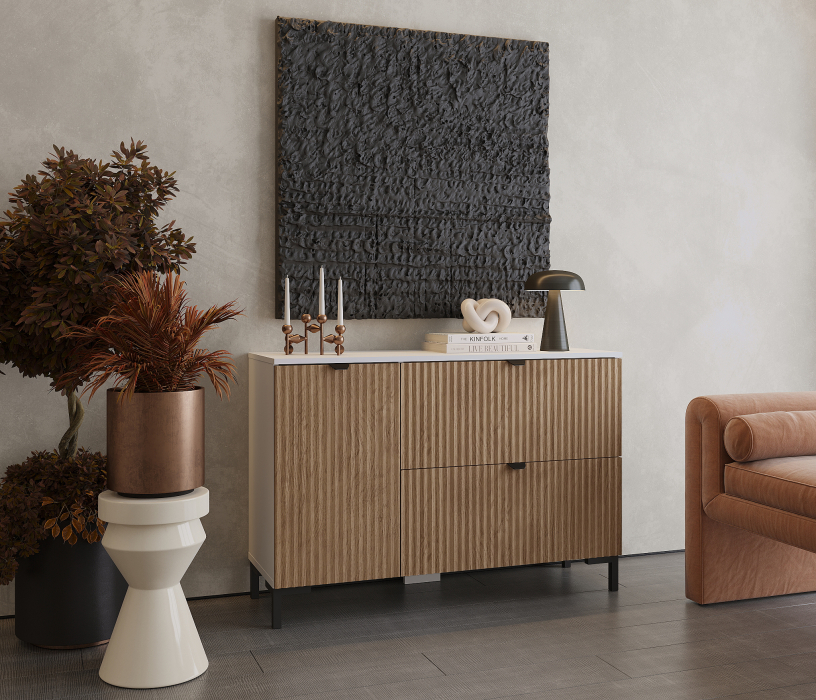 Комоды, Комод Тренд СБ-3447 2 ящика, 1 дверь Белый Альпийский/МДФ Джаз Акация светлая