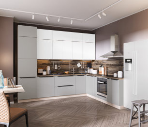 Кухонный гарнитур Регина Белый/Белла Серый перламутровый, Белый Альпийский 3х2,5 м