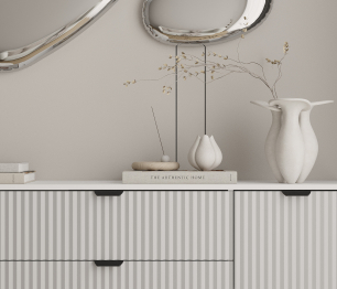 Комод Тренд СБ-3443 3 ящика, 2 двери Белый/МДФ Джаз Серый