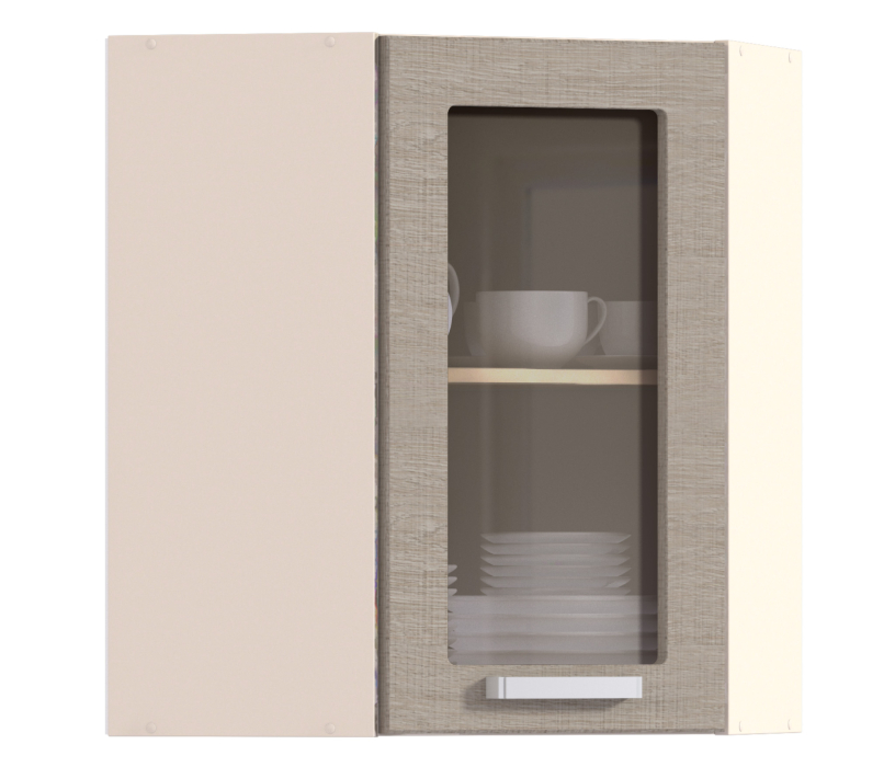 , Полка угловая с витриной Регина Песочный Дуб Сантана Светлый