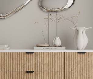 Комод Тренд СБ-3443 3 ящика, 2 двери Белый/МДФ Джаз Акация светлая