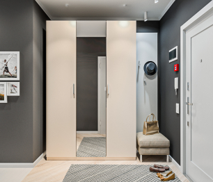 Шкаф трехдверный МАКС с зеркалом Кашемир серый