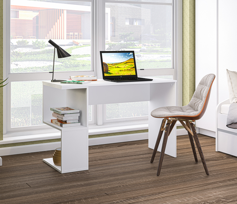 Стеллажи, Комплект Кито (стол и стеллаж), белый