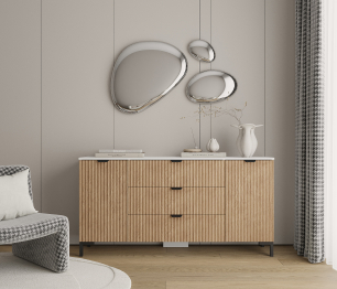 Комод Тренд СБ-3443 3 ящика, 2 двери Белый/МДФ Джаз Акация светлая