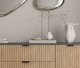 Комод Тренд СБ-3443 3 ящика, 2 двери Диамант серый/МДФ Джаз Акация светлая