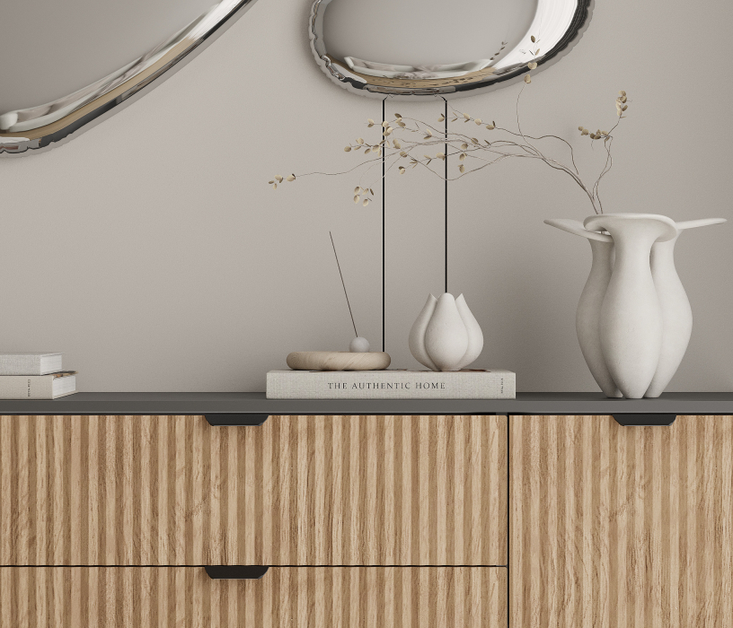 Комоды, Комод Тренд СБ-3443 3 ящика, 2 двери Диамант серый/МДФ Джаз Акация светлая