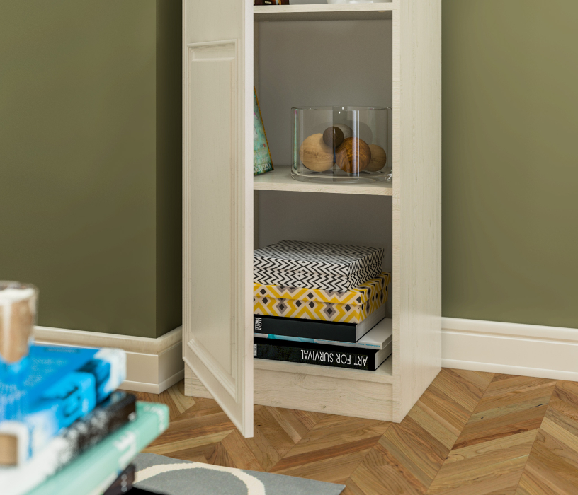 Шкафы одностворчатые, Шкаф-витрина Гранд / Ливерпуль СБ-3516 Дуб Приморский Белый/МДФ Классика Светлый