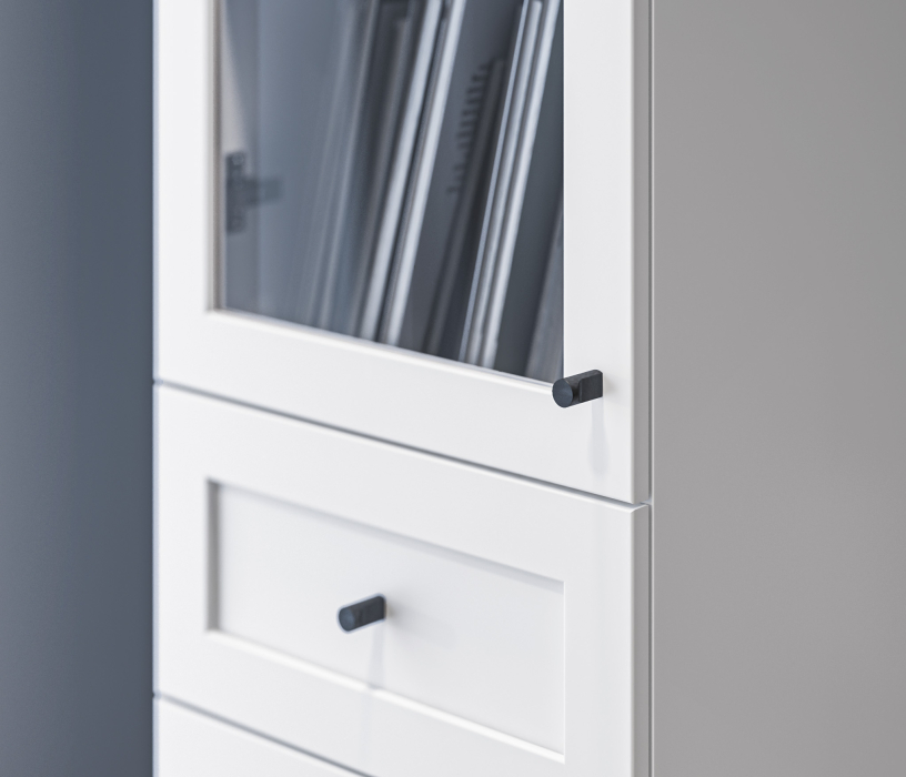 Прямые, Стеллаж Твин СБ-3372 Белый со стеклом и ящиком