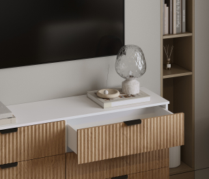 Комод Тренд СБ-3442 6 ящиков Белый Альпийский/МДФ Джаз Акация светлая