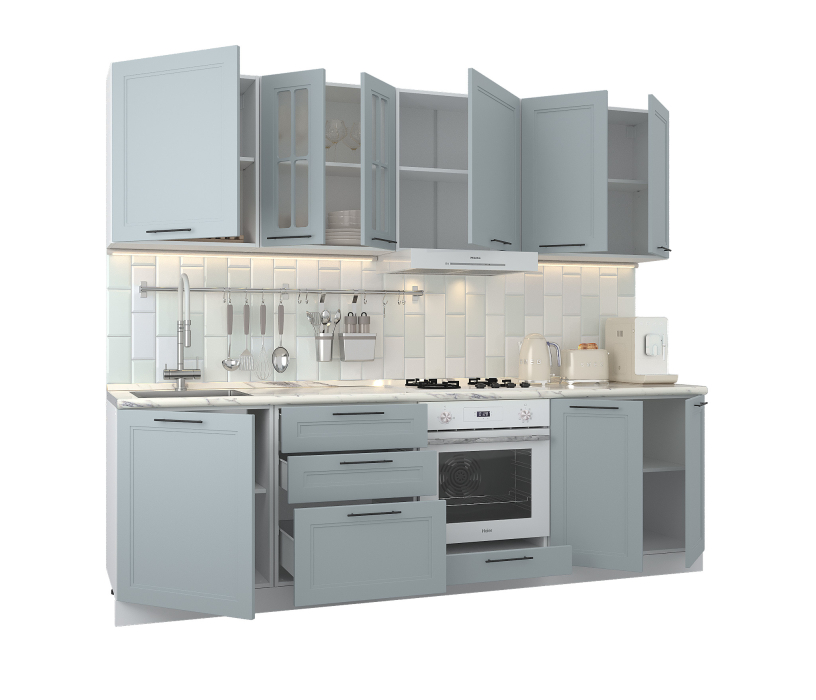 Кухонные гарнитуры, Кухонный гарнитур Регина Белый/МДФ Modern Серый 2,6 м