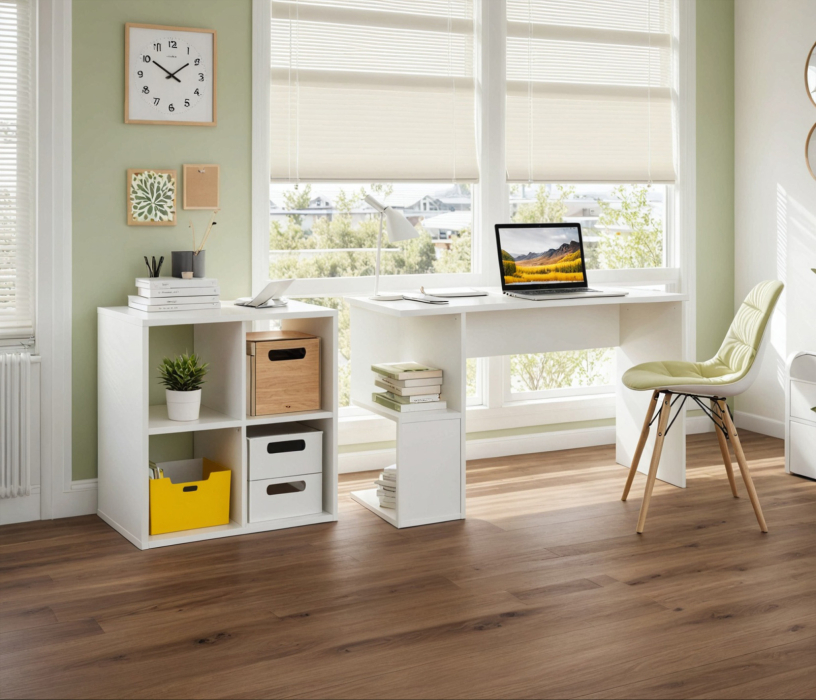 Стеллажи, Комплект Кито (стол и стеллаж), белый