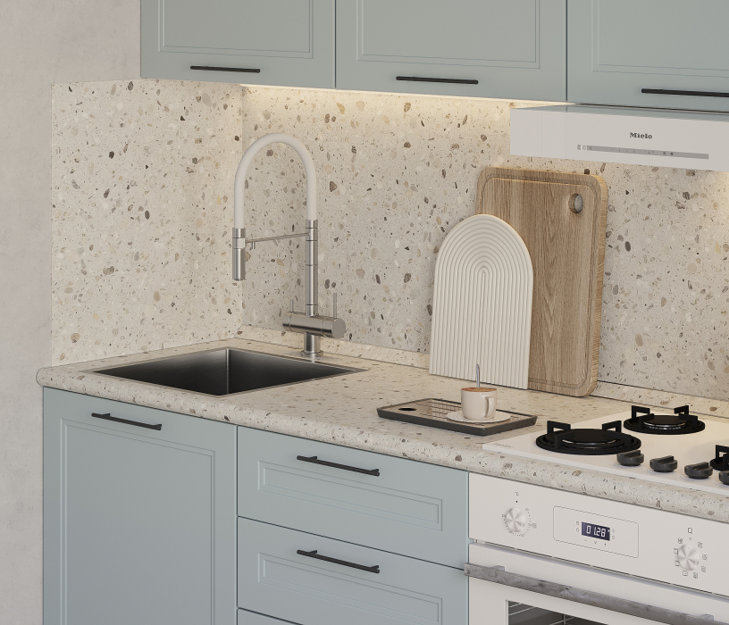 Кухонные гарнитуры, Кухонный гарнитур с антресолью Регина Белый/МДФ Modern Серый 2,6 м