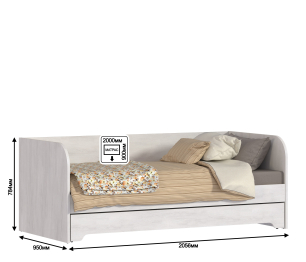 Кровать Прованс СБ-2887/1 дуб сонома/белый с матрасом Эко4 90х200