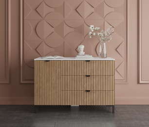 Комод Тренд СБ-3446 3 ящика, 1 дверь Белый Альпийский/МДФ Джаз Акация светлая