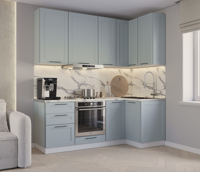 Кухонные гарнитуры, Кухонный гарнитур Регина Белый/МДФ Modern Серый 2,1х1 м