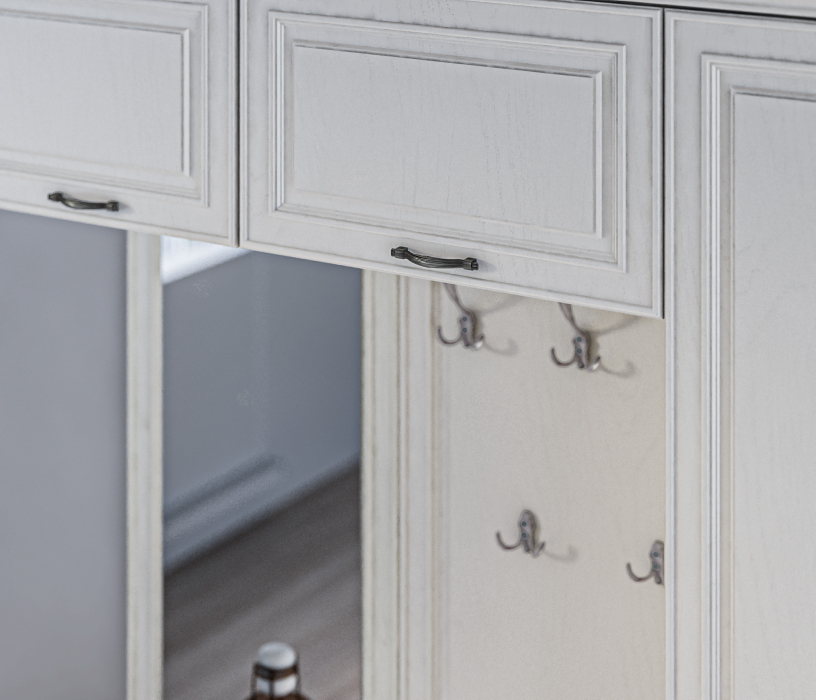 Прихожие, Прихожая Гранд / Ливерпуль Дуб Приморский Белый/МДФ Классика Светлый