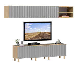 Гостиная (стенка) на ножках Тренд Дуб Винченца / МДФ Джаз Светло-серый