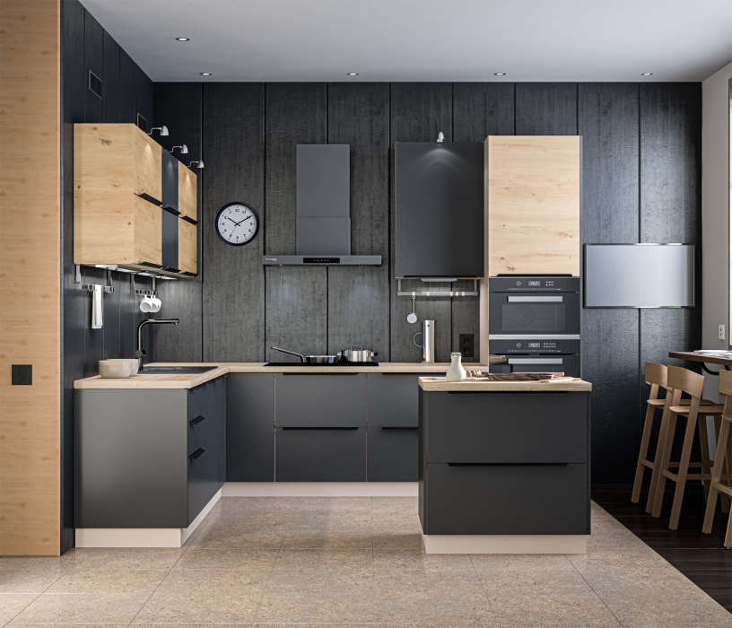 Кухонные гарнитуры, Угловой кухонный гарнитур ЛОФТ Регина Песочный/Диамант серый, Дуб дикий 2,9 м*2,2 м