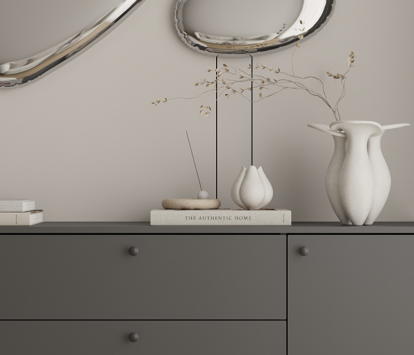 Комоды, Комод Тренд СБ-3443 3 ящика, 2 двери Диамант серый (ручка-кнопка)