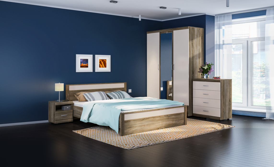 Спальные гарнитуры, Монако Спальня (кровать + тумбы + комод + шкаф)