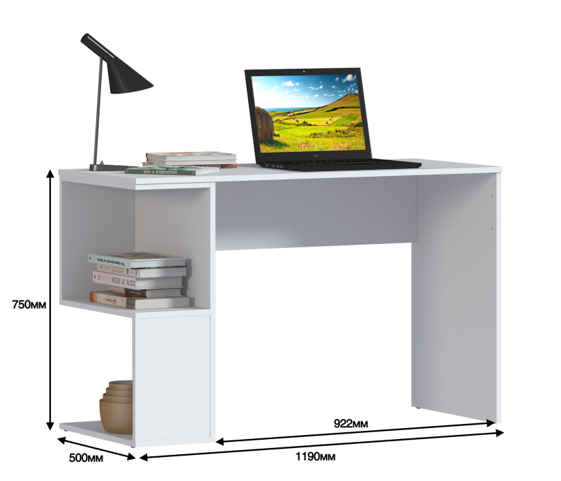 Стеллажи, Комплект Кито (стол и стеллаж), белый