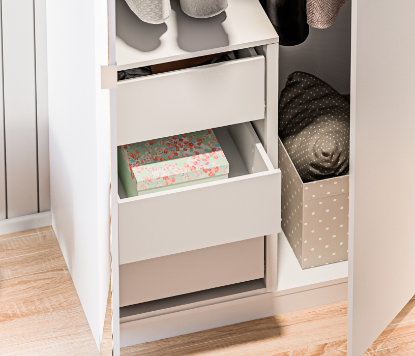 Для одежды, Шкаф 2х дверный 1000 с зеркалом и 3-я ящиками МАКС Белый