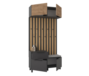 Прихожая Тренд с антресолью и рейками Диамант серый/МДФ Джаз Акация светлая