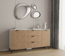 Комоды, Комод Тренд СБ-3443 3 ящика, 2 двери Белый/МДФ Джаз Акация светлая