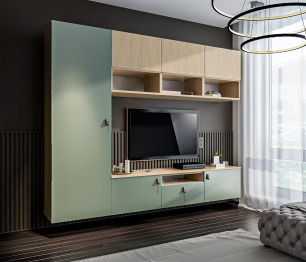 Гостиная (стенка) Тренд Дуб Винченца / ЛДСП Белла Камыш