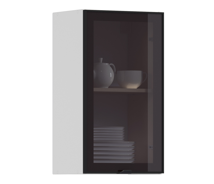 Навесные, Регина РП-40 Полка Белый/Витрина алюминий Черный матовый/стекло Бронза