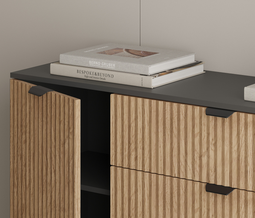 Комоды, Комод Тренд СБ-3443 3 ящика, 2 двери Диамант серый/МДФ Джаз Акация светлая