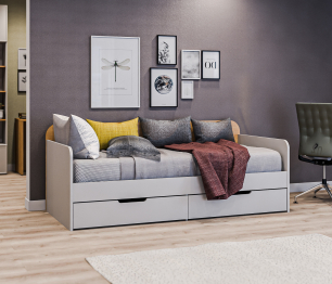 Милан СБ-3297 Кровать Серый,Дуб Гамильтон c ящиком