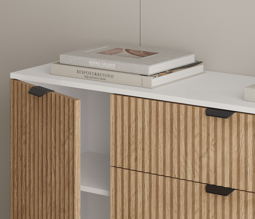 Комоды, Комод Тренд СБ-3443 3 ящика, 2 двери Белый/МДФ Джаз Акация светлая