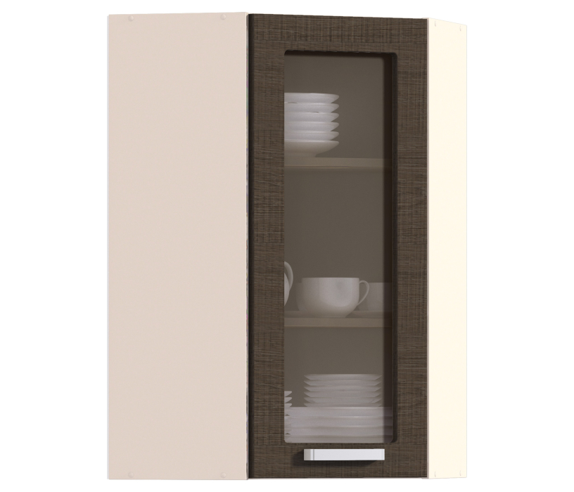 , Полка угловая с витриной Регина 926 Песочный Дуб Сантана Темный