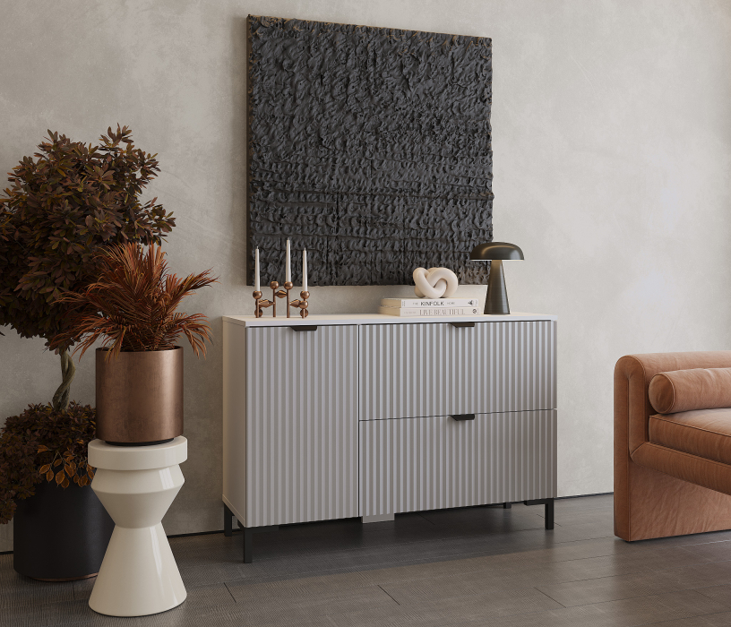 Комоды, Комод Тренд СБ-3447 2 ящика, 1 дверь Белый Альпийский/МДФ Джаз Серый