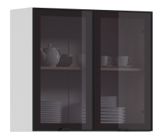 Навесные, Регина РП-80 Полка Белый/Витрина алюминий Черный матовый/стекло Бронза