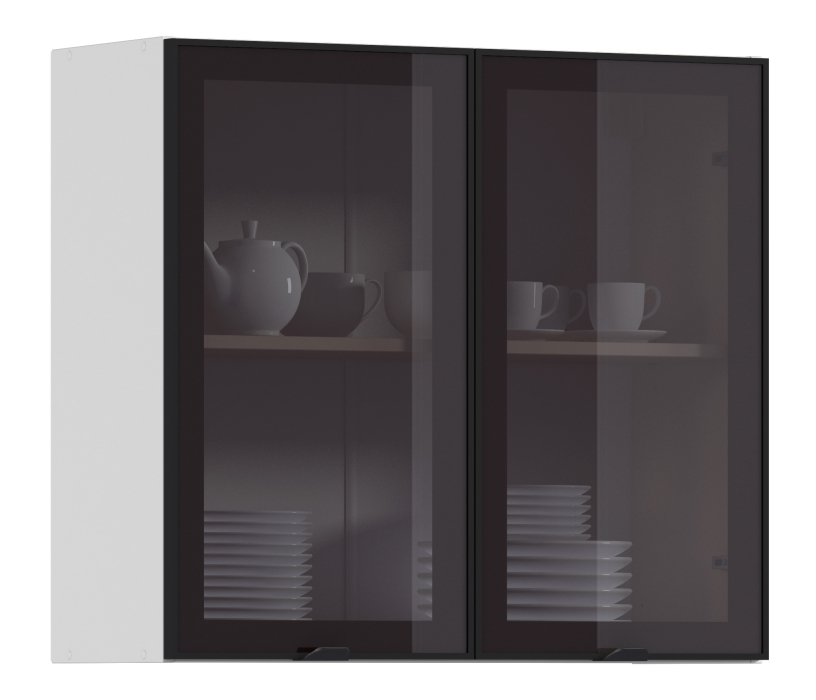 Навесные, Регина РП-80 Полка Белый/Витрина алюминий Черный матовый/стекло Бронза