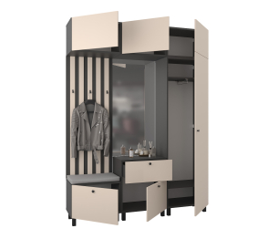 Прихожая Тренд с антресолью и рейками Диамант серый/Белла Кашемир серый