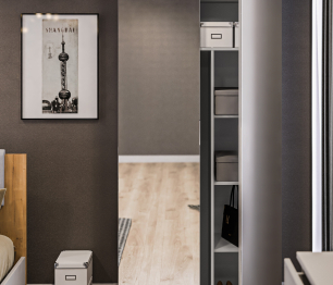 Шкаф 2 дверный Милан СБ-3257 Серый с зеркальным фасадом