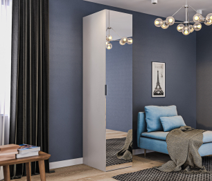 Шкаф 1 дверный Милан СБ-3262 Серый с зеркальным фасадом