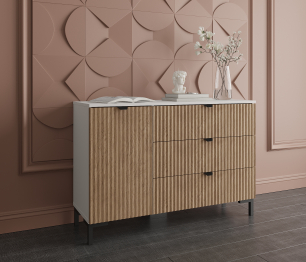 Комод Тренд СБ-3446 3 ящика, 1 дверь Белый Альпийский/МДФ Джаз Акация светлая